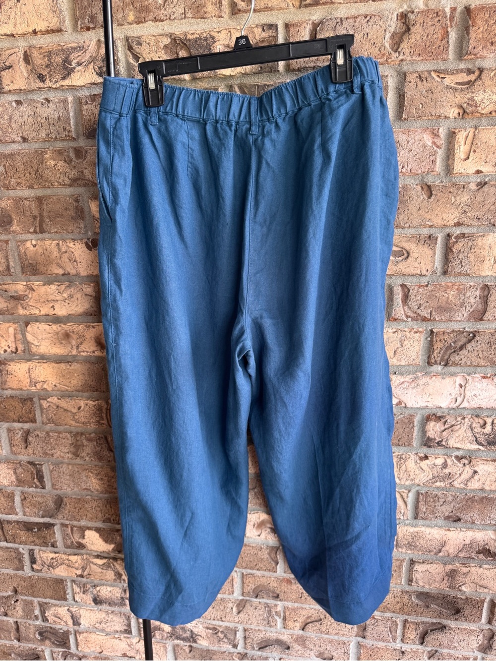 J. Jill Love Linen XL Blue 100% Linen Cropped Pants Elastic Waist - Picture 6 of 13